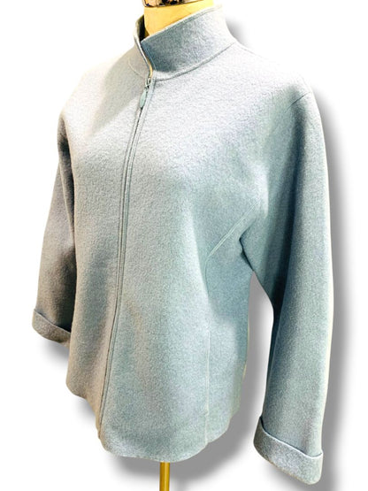 Size XL Eileen Fisher Womens Gray Blue Wool Full Zip Up Jacket