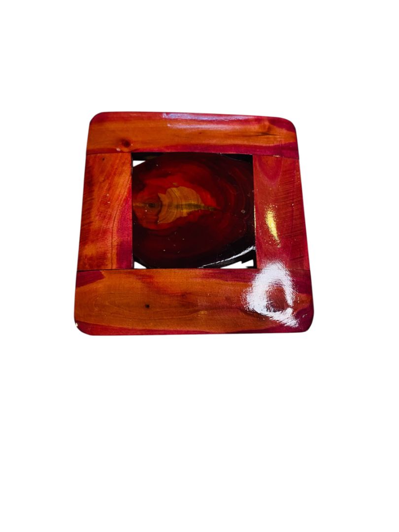 Wooden Brooch Pin Pink Varnish 2.2" Square Statement