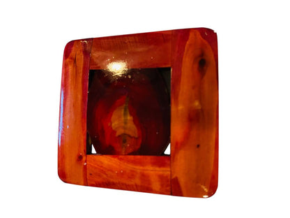 Wooden Brooch Pin Pink Varnish 2.2" Square Statement