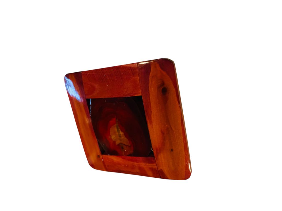 Wooden Brooch Pin Pink Varnish 2.2" Square Statement