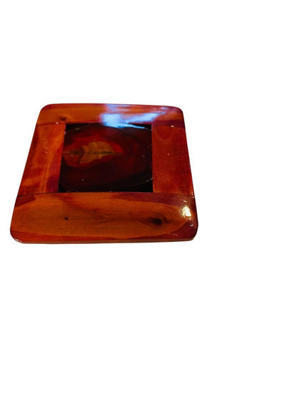 Wooden Brooch Pin Pink Varnish 2.2" Square Statement