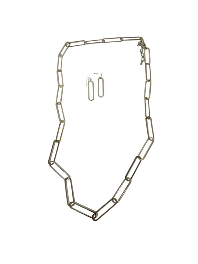Silvertone Link Necklace and Pierced Earring Set