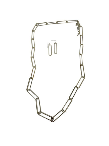 Silvertone Link Necklace and Pierced Earring Set