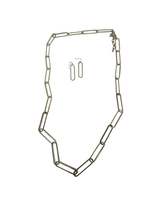Silvertone Link Necklace and Pierced Earring Set