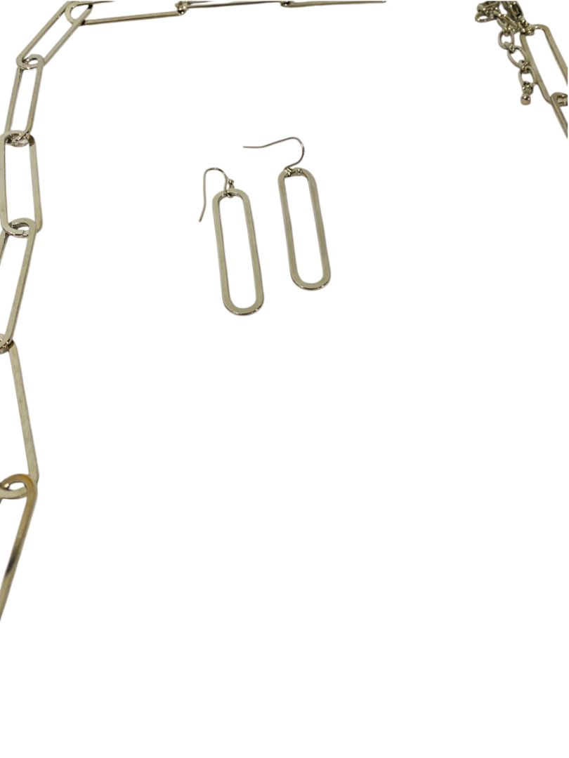 Silvertone Link Necklace and Pierced Earring Set