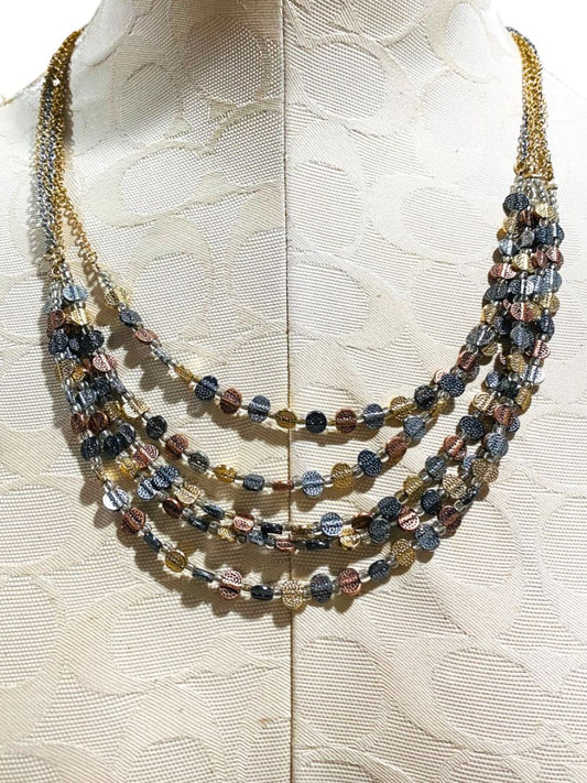 Mixed Silvertone Goldtone Coppertone Multistrand Necklace 21-24"