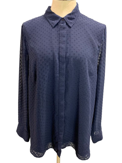 Size XL Talbots Womens Navy Blue Button Up Shirt Textured Dots Lined