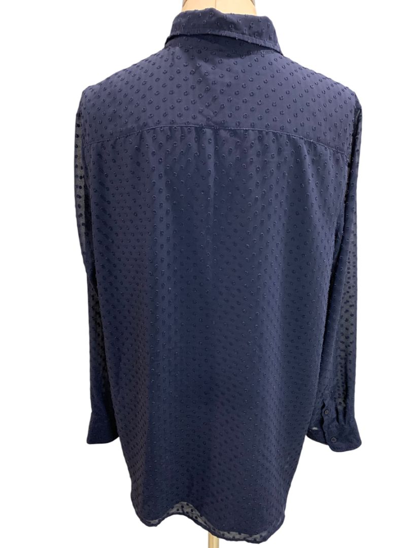 Size XL Talbots Womens Navy Blue Button Up Shirt Textured Dots Lined