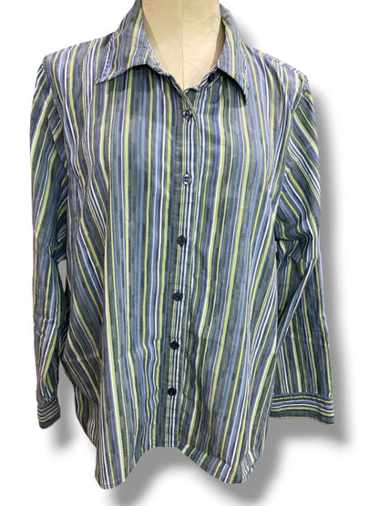 Size 2X Breckenridge Woman Striped Button Up Shirt Blue Green