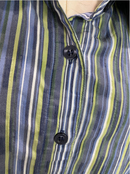 Size 2X Breckenridge Woman Striped Button Up Shirt Blue Green