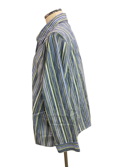 Size 2X Breckenridge Woman Striped Button Up Shirt Blue Green
