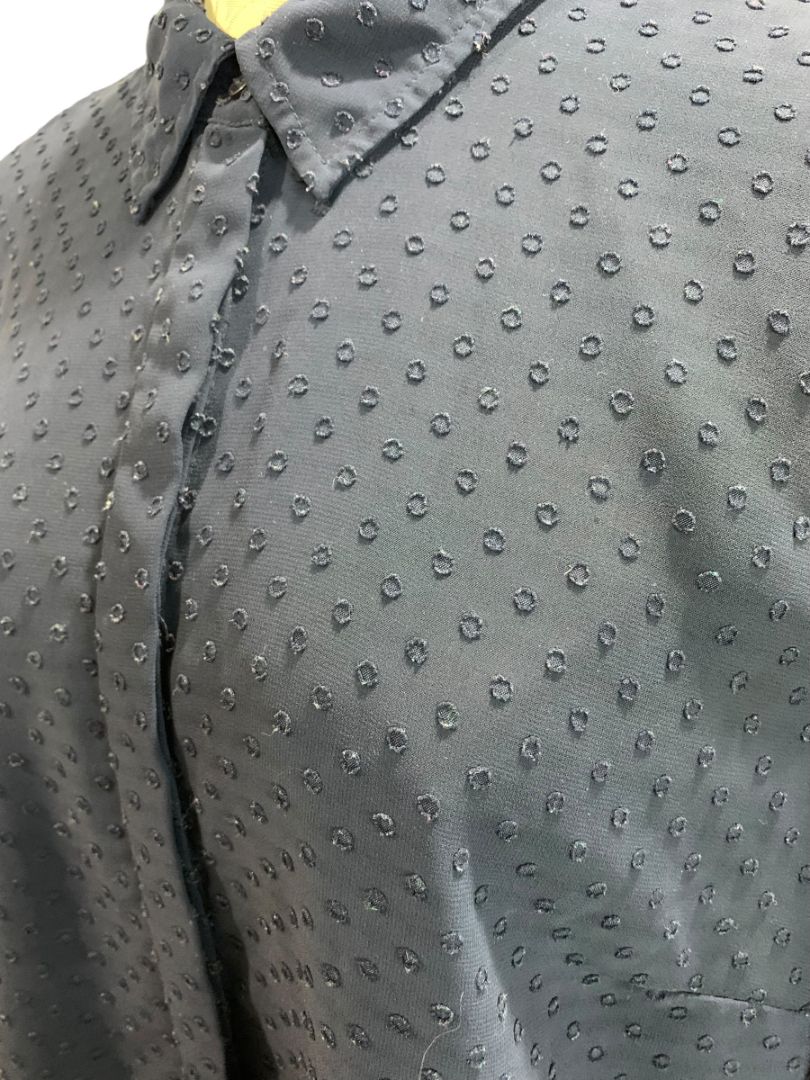 Size XL Talbots Womens Navy Blue Button Up Shirt Textured Dots Lined