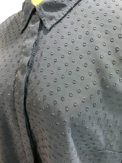 Size XL Talbots Womens Navy Blue Button Up Shirt Textured Dots Lined
