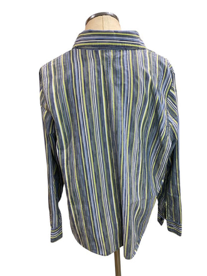 Size 2X Breckenridge Woman Striped Button Up Shirt Blue Green