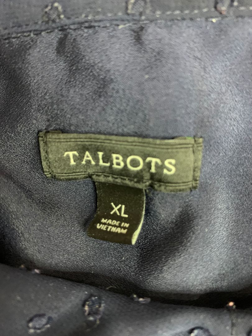 Size XL Talbots Womens Navy Blue Button Up Shirt Textured Dots Lined