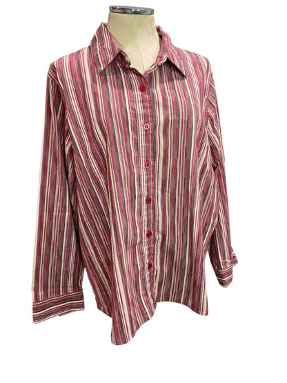 Size 2X Breckenridge Woman Striped Button Up Shirt Red Gray