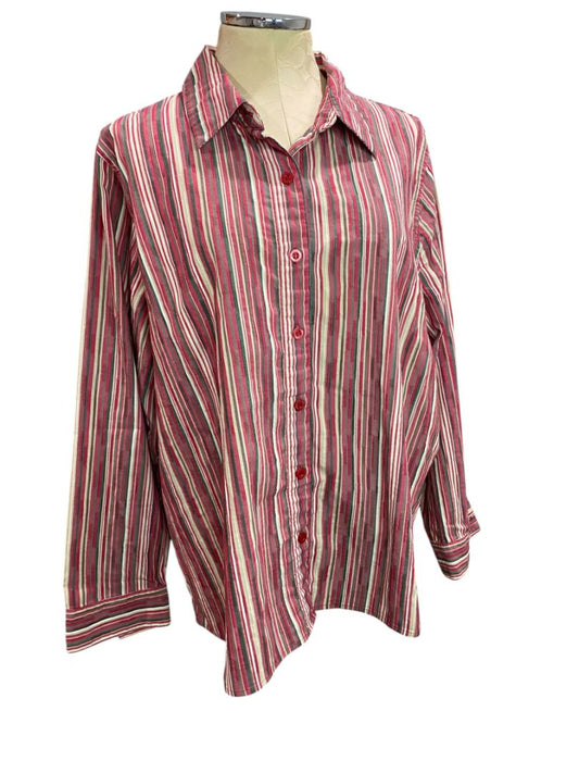 Size 2X Breckenridge Woman Striped Button Up Shirt Red Gray