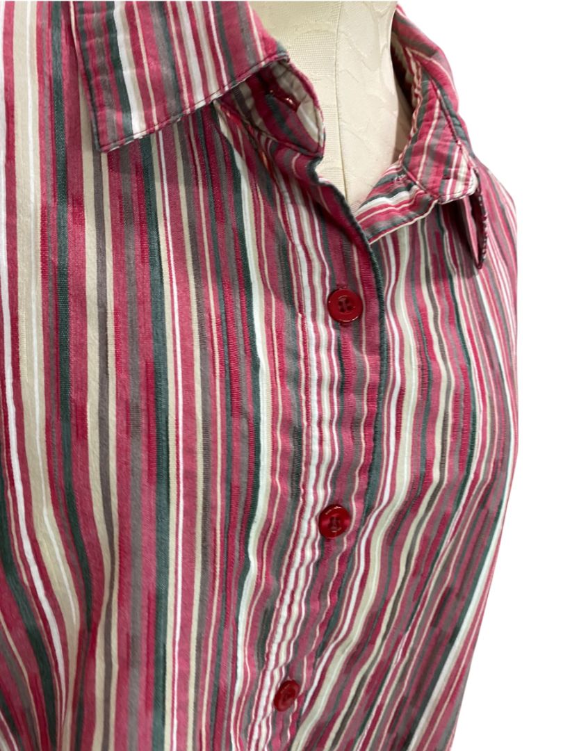 Size 2X Breckenridge Woman Striped Button Up Shirt Red Gray