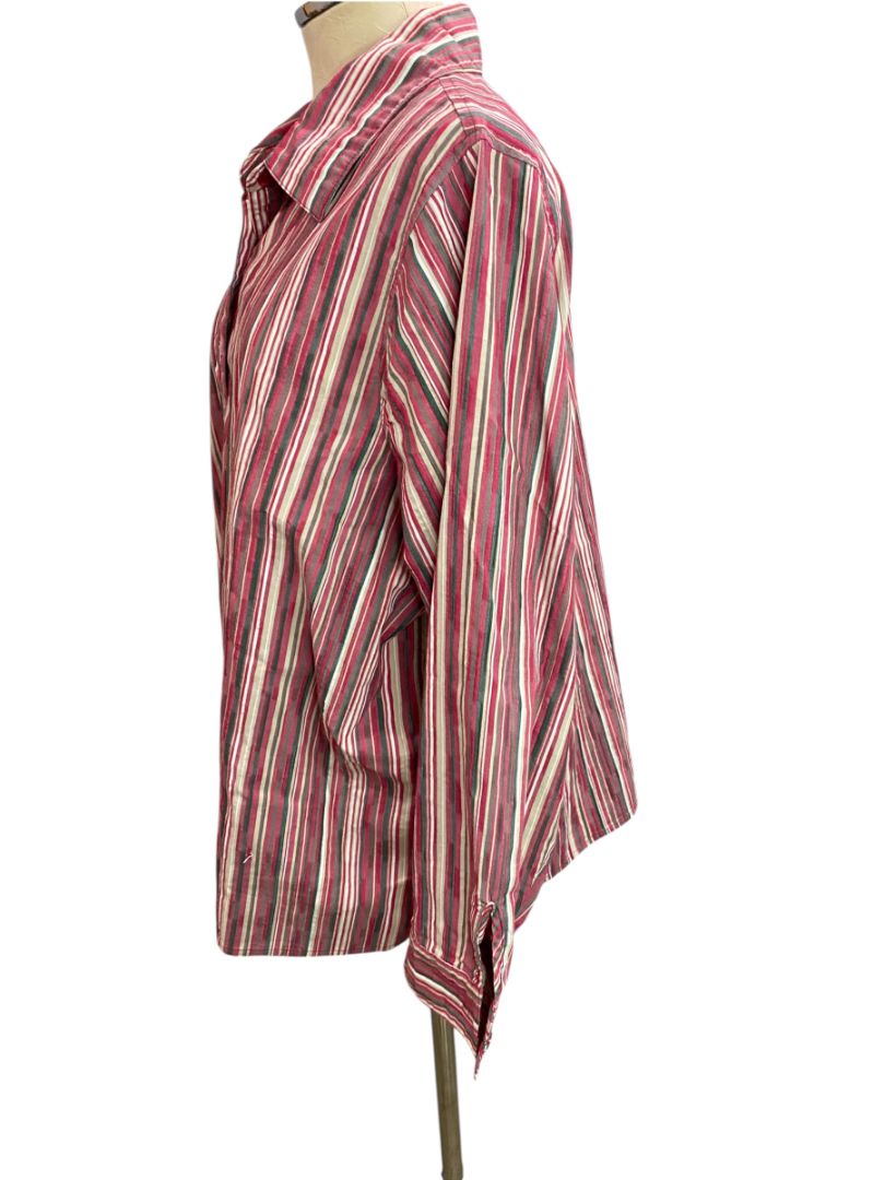 Size 2X Breckenridge Woman Striped Button Up Shirt Red Gray