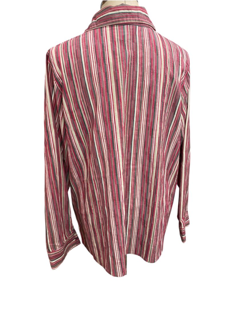 Size 2X Breckenridge Woman Striped Button Up Shirt Red Gray
