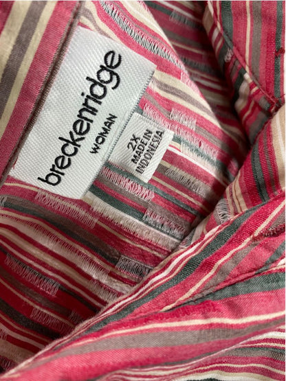 Size 2X Breckenridge Woman Striped Button Up Shirt Red Gray