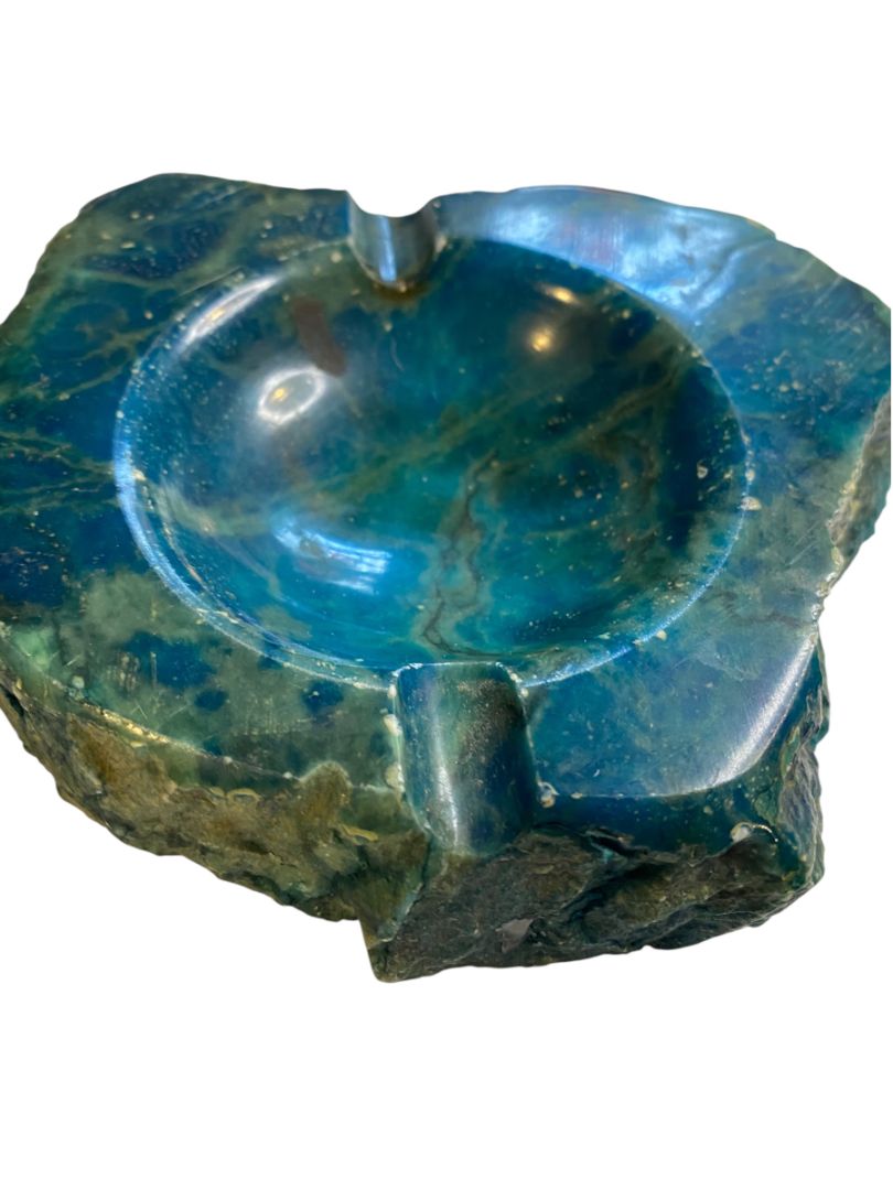 Midcentury Alabaster Ashtray Made in Italy Blue Green 5.5"