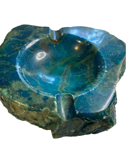 Midcentury Alabaster Ashtray Made in Italy Blue Green 5.5"