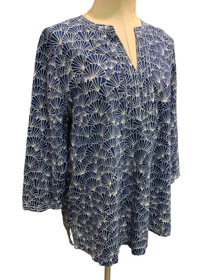 Size XL Talbots Womens Pullover Lightweight Shirt Blouse Blue White