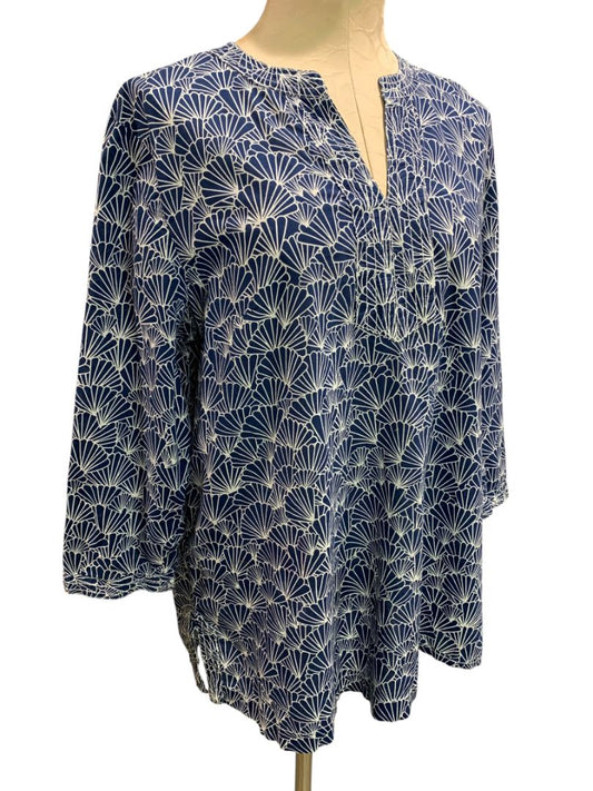 Size XL Talbots Womens Pullover Lightweight Shirt Blouse Blue White