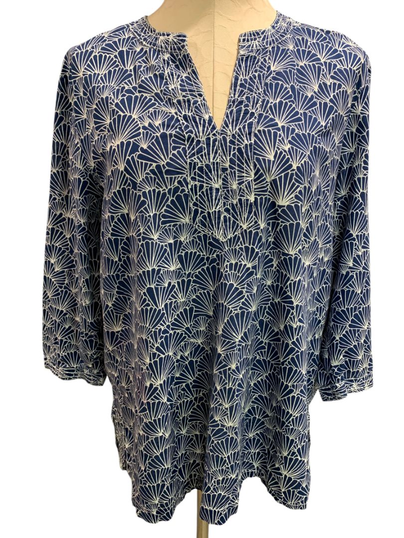 Size XL Talbots Womens Pullover Lightweight Shirt Blouse Blue White