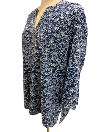 Size XL Talbots Womens Pullover Lightweight Shirt Blouse Blue White