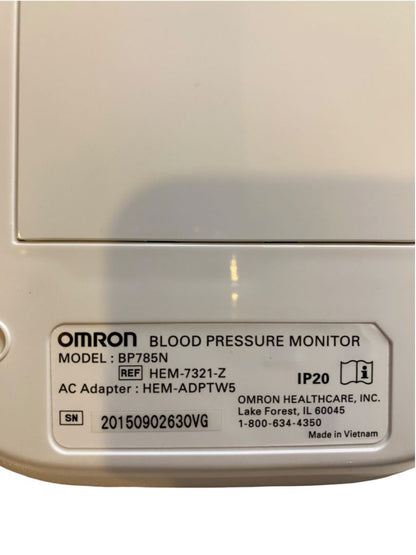 Omron Blood Pressure Monitor and Upper Arm Cuff Model BP785N