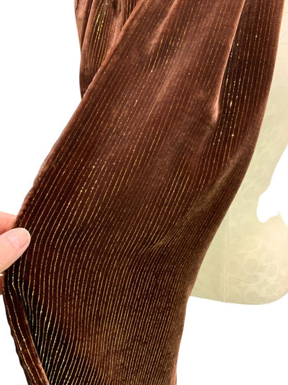 Valerie Stevens Double Faced Brown Beaded Fringe Scarf Silk Blend Gold Metallic