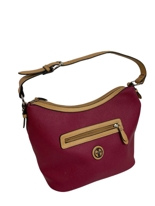 Giani Bernini Shoulder Bag Faux Leather Magenta Brown Trim