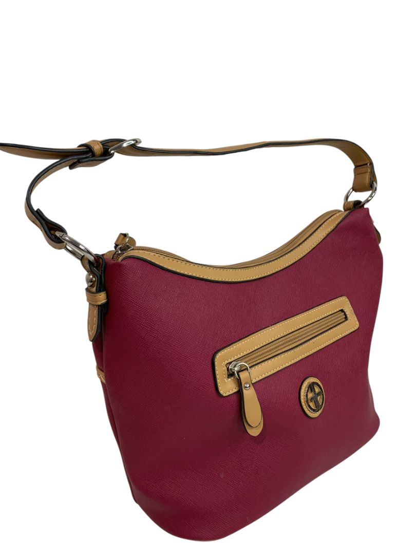 Giani Bernini Shoulder Bag Faux Leather Magenta Brown Trim