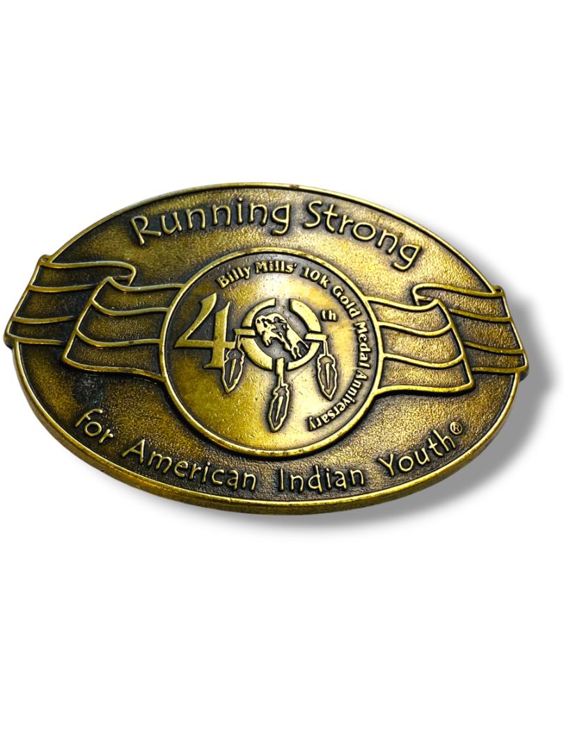 Running Strong for American Indian Youth Billy Mills Medal Belt Buckle USA Oglala Lakota