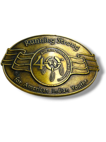 Running Strong for American Indian Youth Billy Mills Medal Belt Buckle USA Oglala Lakota
