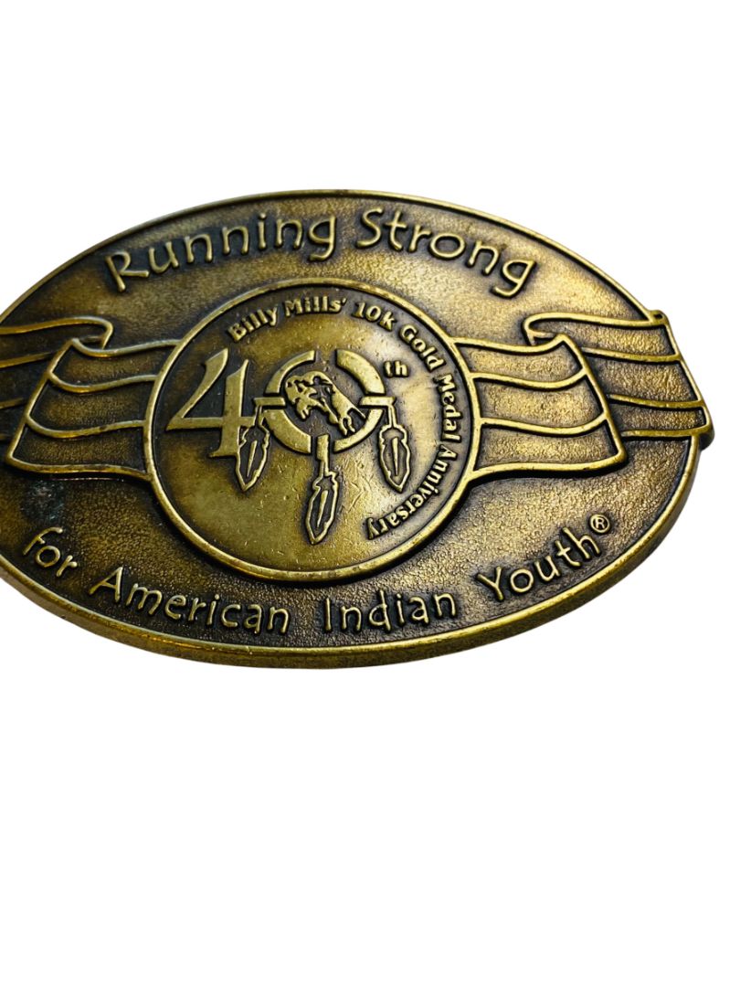 Running Strong for American Indian Youth Billy Mills Medal Belt Buckle USA Oglala Lakota