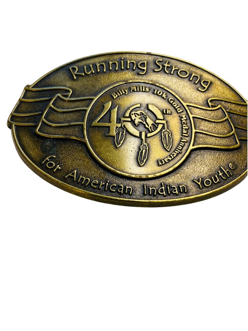 Running Strong for American Indian Youth Billy Mills Medal Belt Buckle USA Oglala Lakota