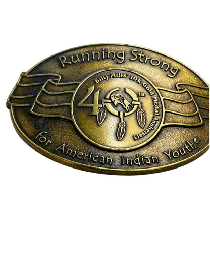 Running Strong for American Indian Youth Billy Mills Medal Belt Buckle USA Oglala Lakota