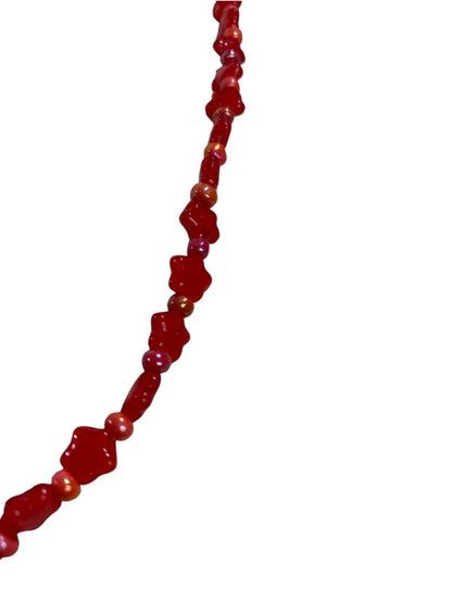 Beaded Red Necklace Stars Pink Spacers Barrel Clasp 22"