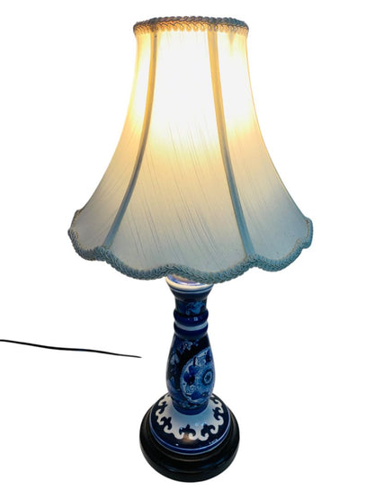 Vintage Asian Style Blue White Ceramic Accent Lamp with Shade