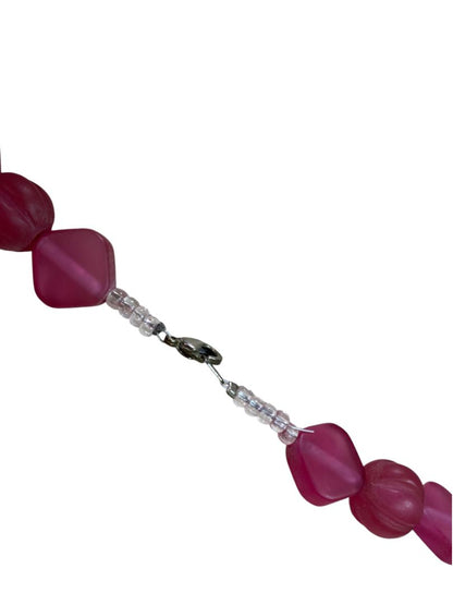 Dark Pink Frosted Acrylic Beaded Necklace Chunky Mixed 22.5"