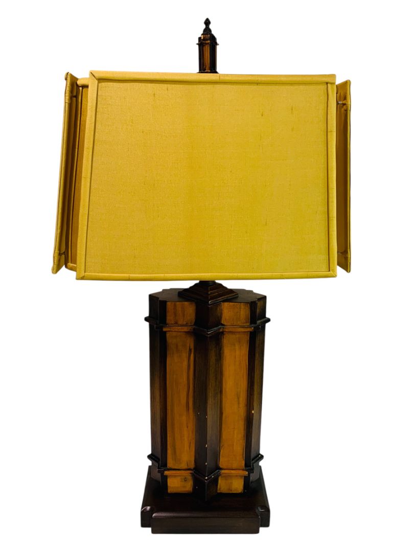Midcentury Heavy Wooden Table Lamp and Shade Works Well