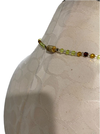 Green Brown Beaded Leaf Necklace Magnetic Clasp 23"