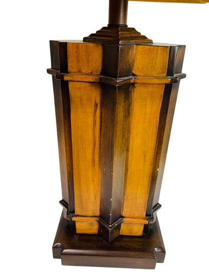 Midcentury Heavy Wooden Table Lamp and Shade Works Well
