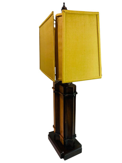 Midcentury Heavy Wooden Table Lamp and Shade Works Well