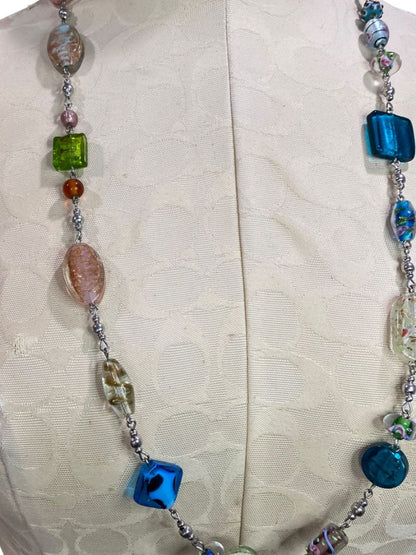 Premier Designs Murano Foil Beaded Necklace Multicolor Silvertone 33-36"
