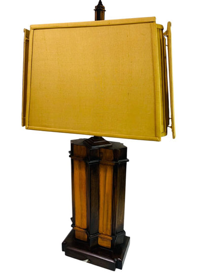 Midcentury Heavy Wooden Table Lamp and Shade Works Well