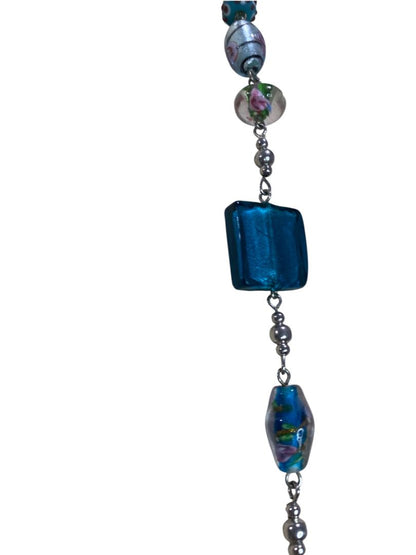 Premier Designs Murano Foil Beaded Necklace Multicolor Silvertone 33-36"